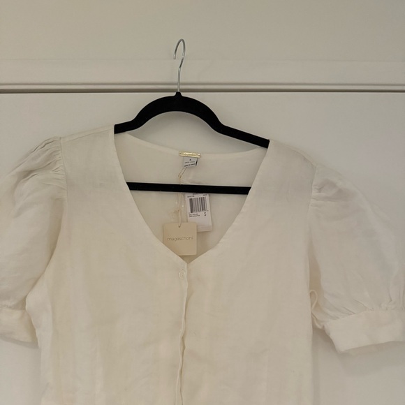 Magaschoni White Linen Button Down Midi Dress - Picture 3 of 4